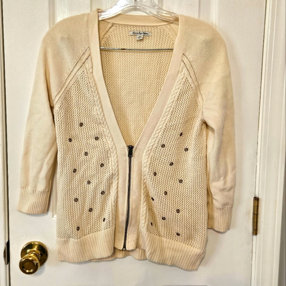 American Eagle Outfitters Cream Cardigan with Metallic Accents